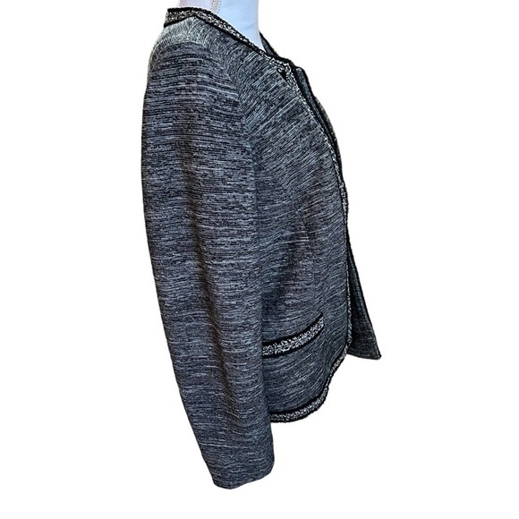 Talbots - Black Tweed Knit Open Front Cardigan Blazer with fringe trim - Picture 9 of 11